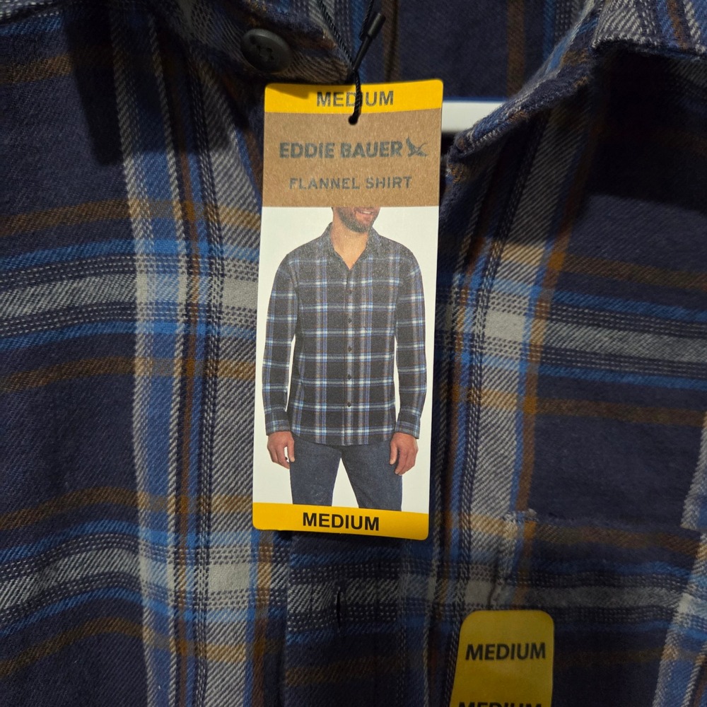 Eddie Bauer Mens Medium Flannel Shirt Long Sleeve Plaid Button Up - Picture 4 of 10
